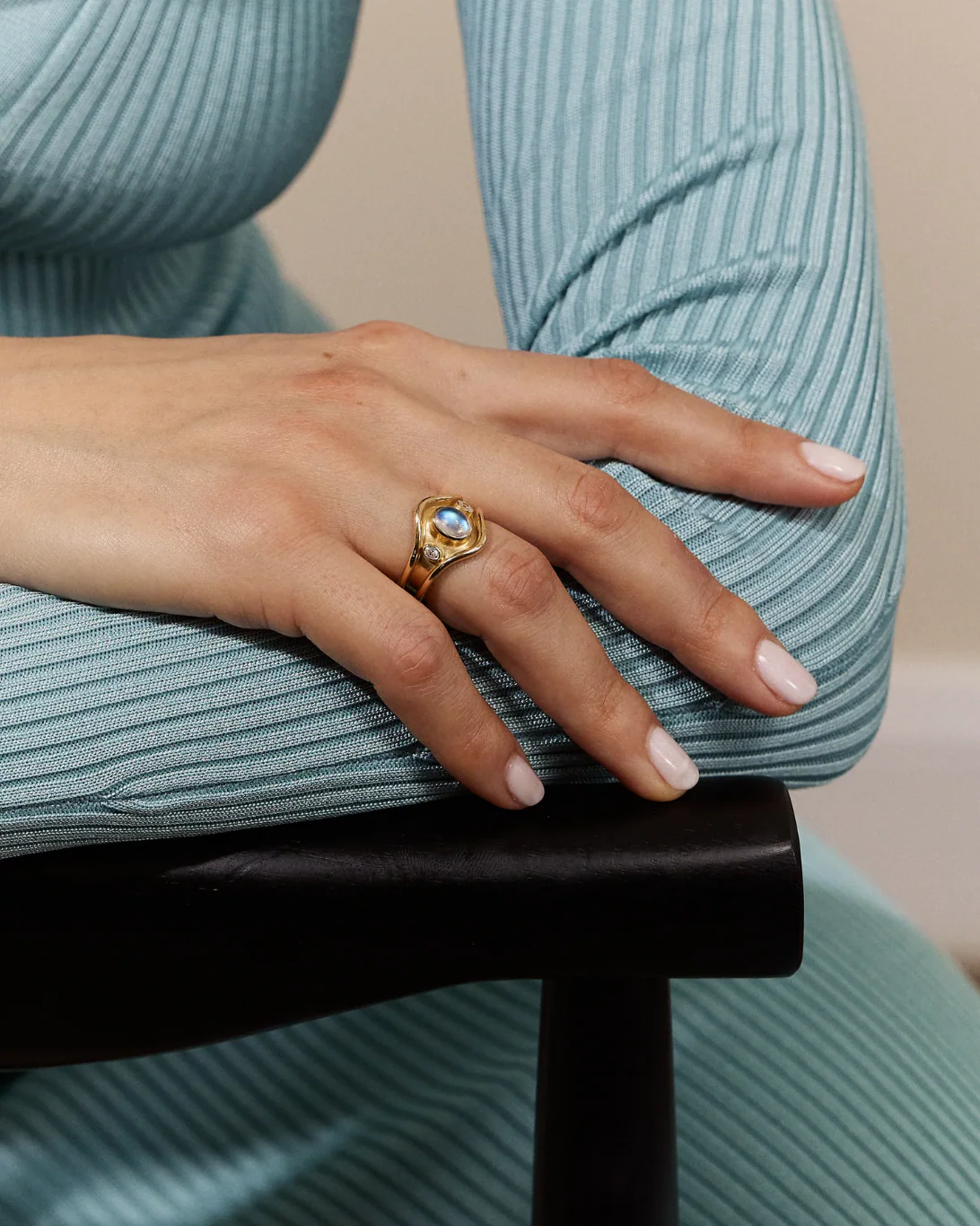 Three Stone Shelter Island Ring in Moonstone | 18k Yellow Gold - ONLINE ONLY - Image 3