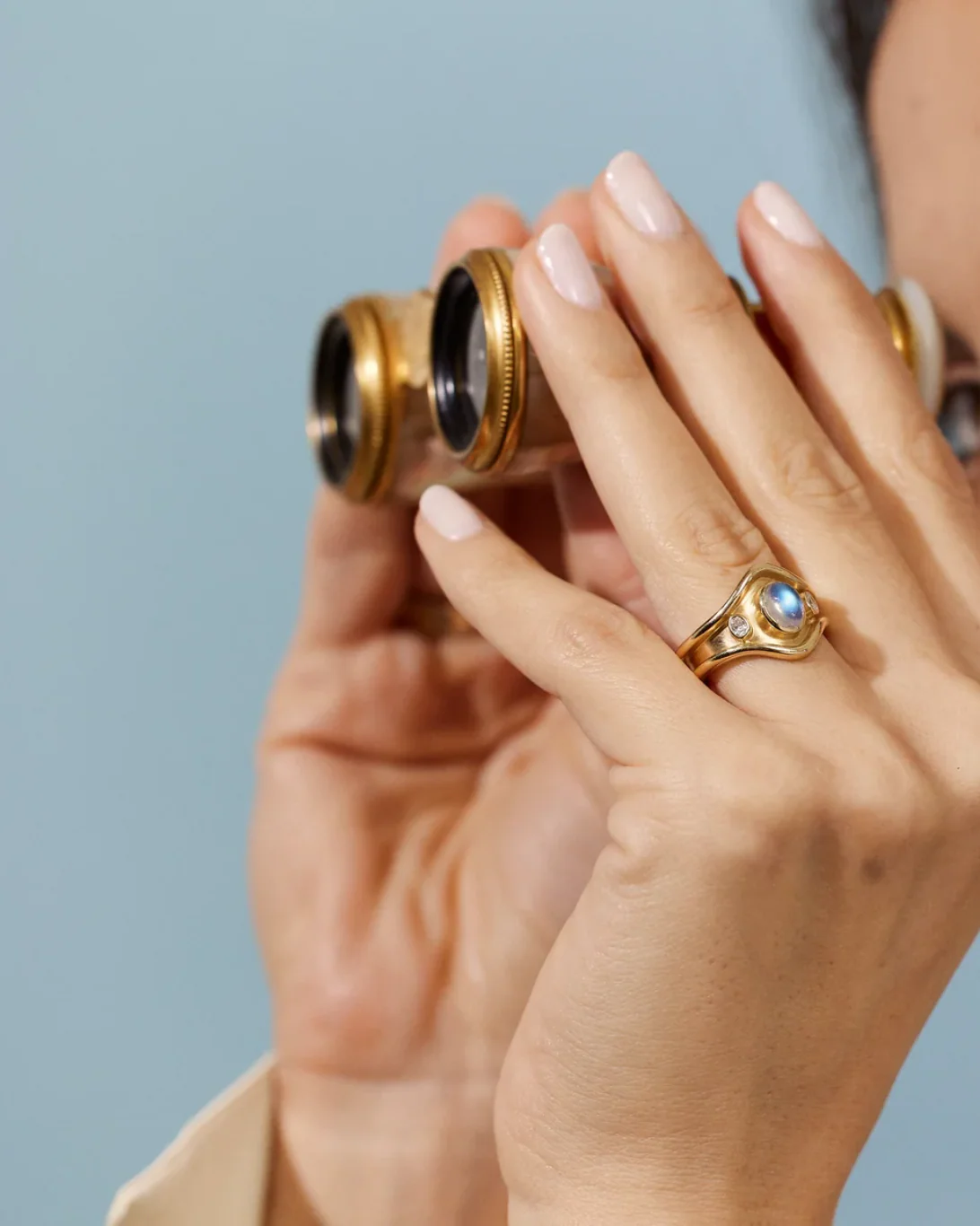 Three Stone Shelter Island Ring in Moonstone | 18k Yellow Gold - ONLINE ONLY - Image 4