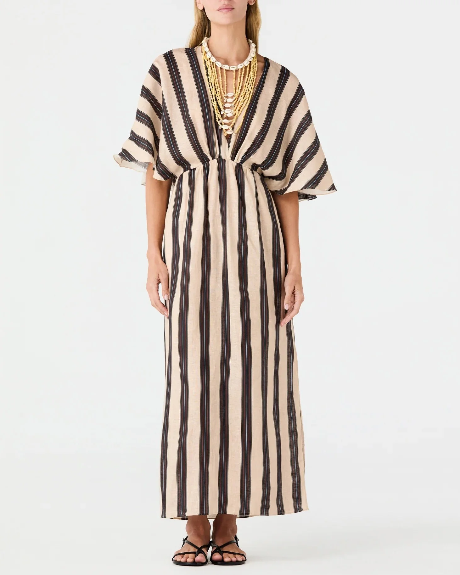 Topacio Linen Midi Tunic Dress | Navy Stripes - Image 3