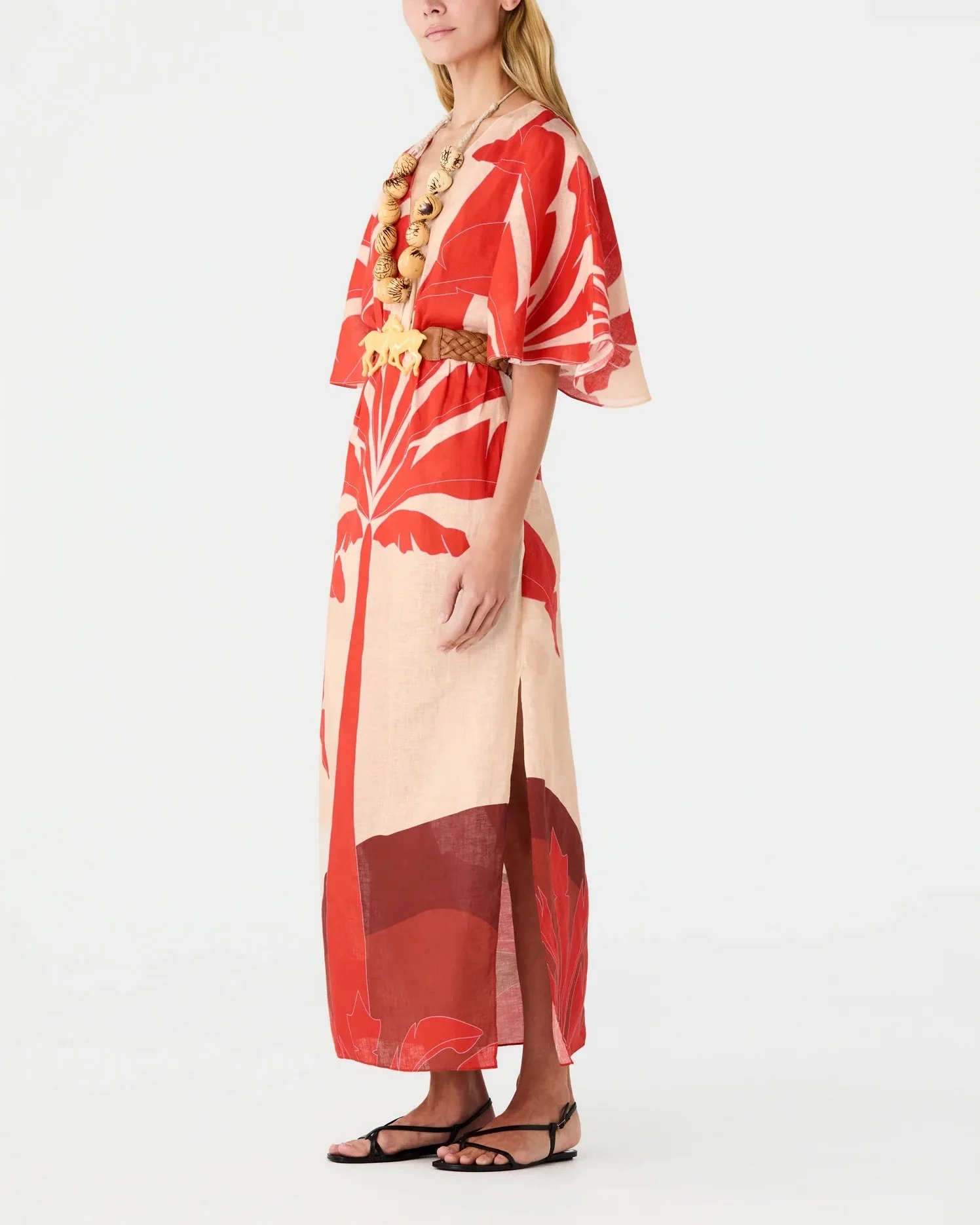 Topacio Linen Midi Tunic Dress | Orange Palms - Image 3