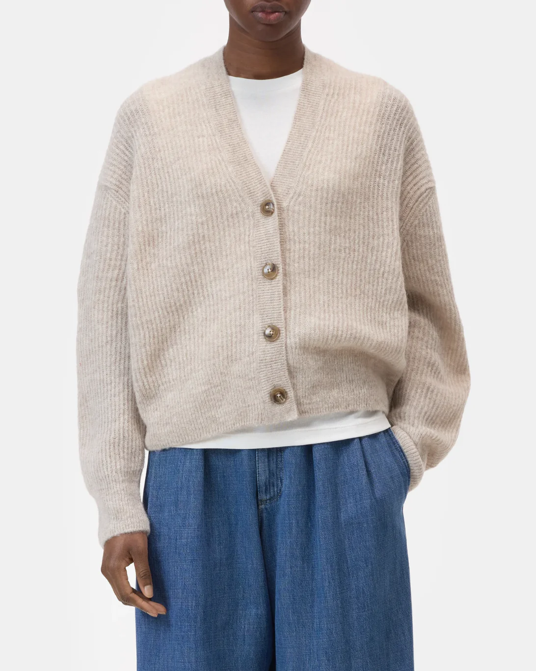 V Neck Cardigan | Clay Beige - Image 2