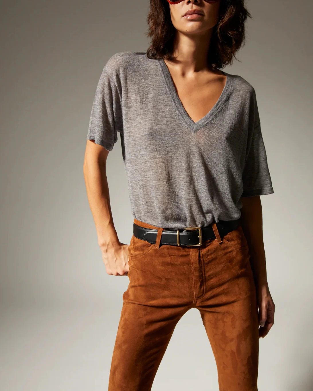 Superfine V Neck Tee | Grey - Image 2