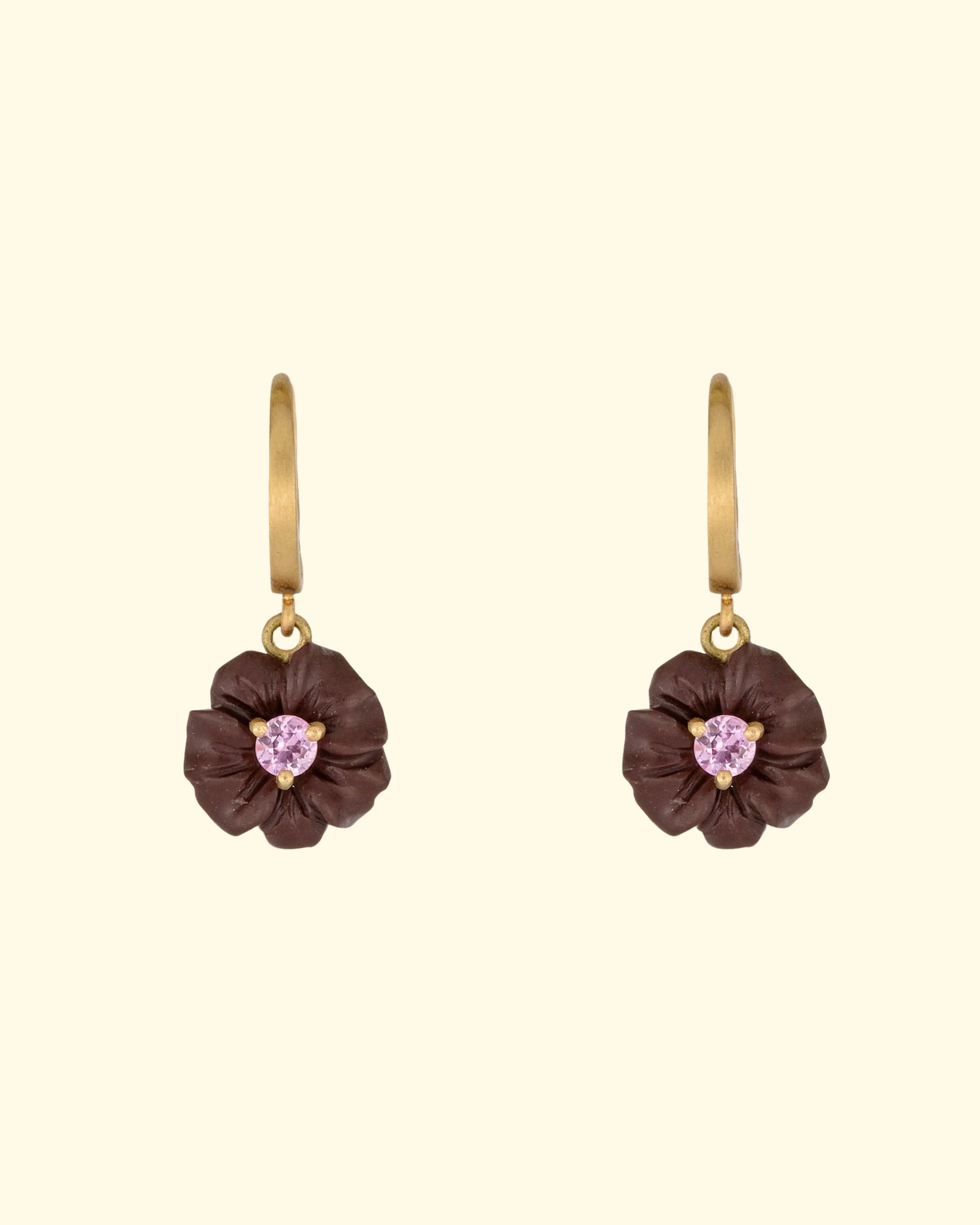 Vesuvian Lava Earrings | Chocolate with Pink Sapphires - Image 2